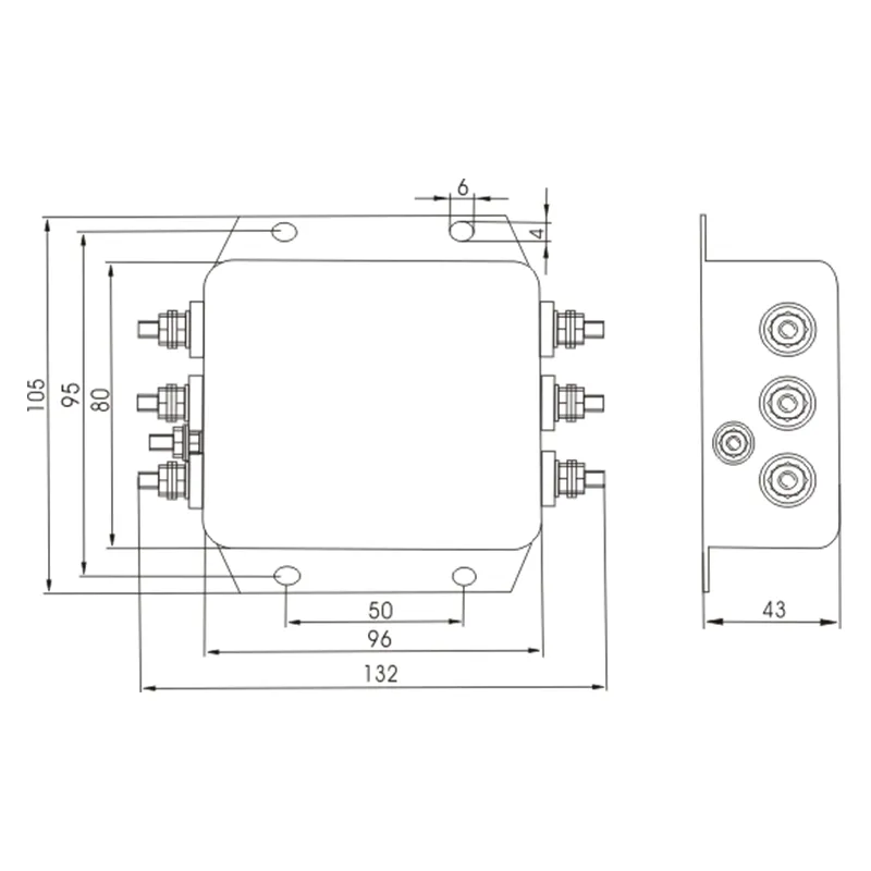 DAC3 3 PHASE EMI FILTER Screw Terminal Overall Dimension